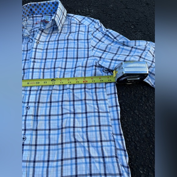 Robert Graham Shirt Mens Medium Blue Plaid Classic Fit Dress Button Up Small - Picture 5 of 7